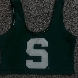 Green Sports Bra with White 'S' Logo